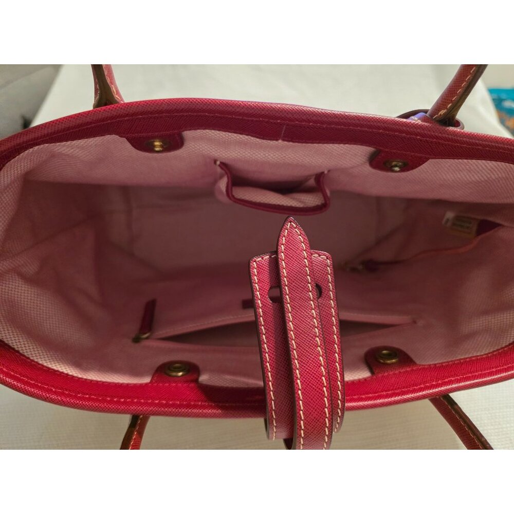 Dooney & Bourke DB Canvas Tote Bag Beige Red Leather Trim Medium - Picture 6 of 9